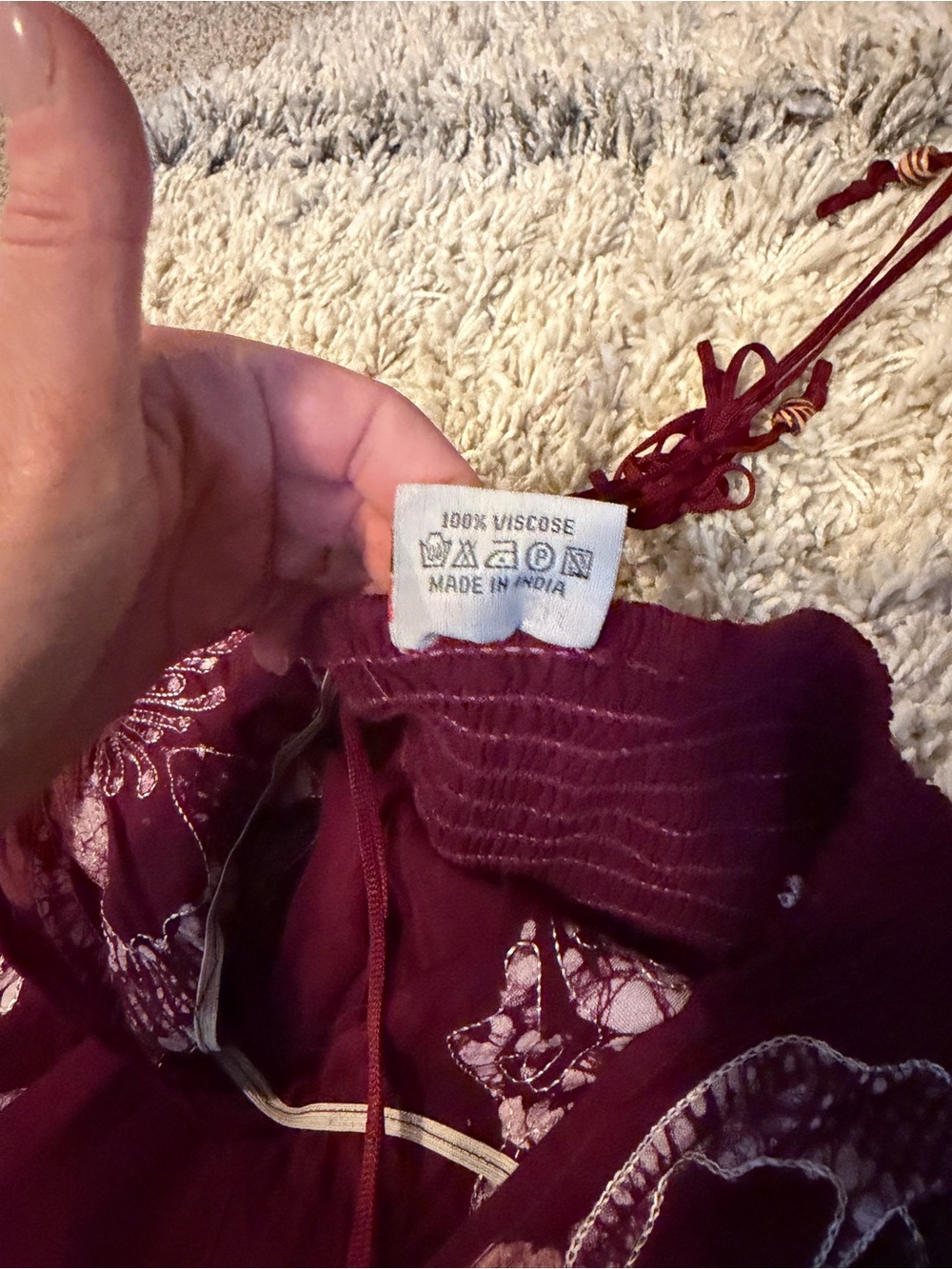 Boho V-Neck Floral Handkerchief Hem Dress in Burgundy - Picture 4 of 7